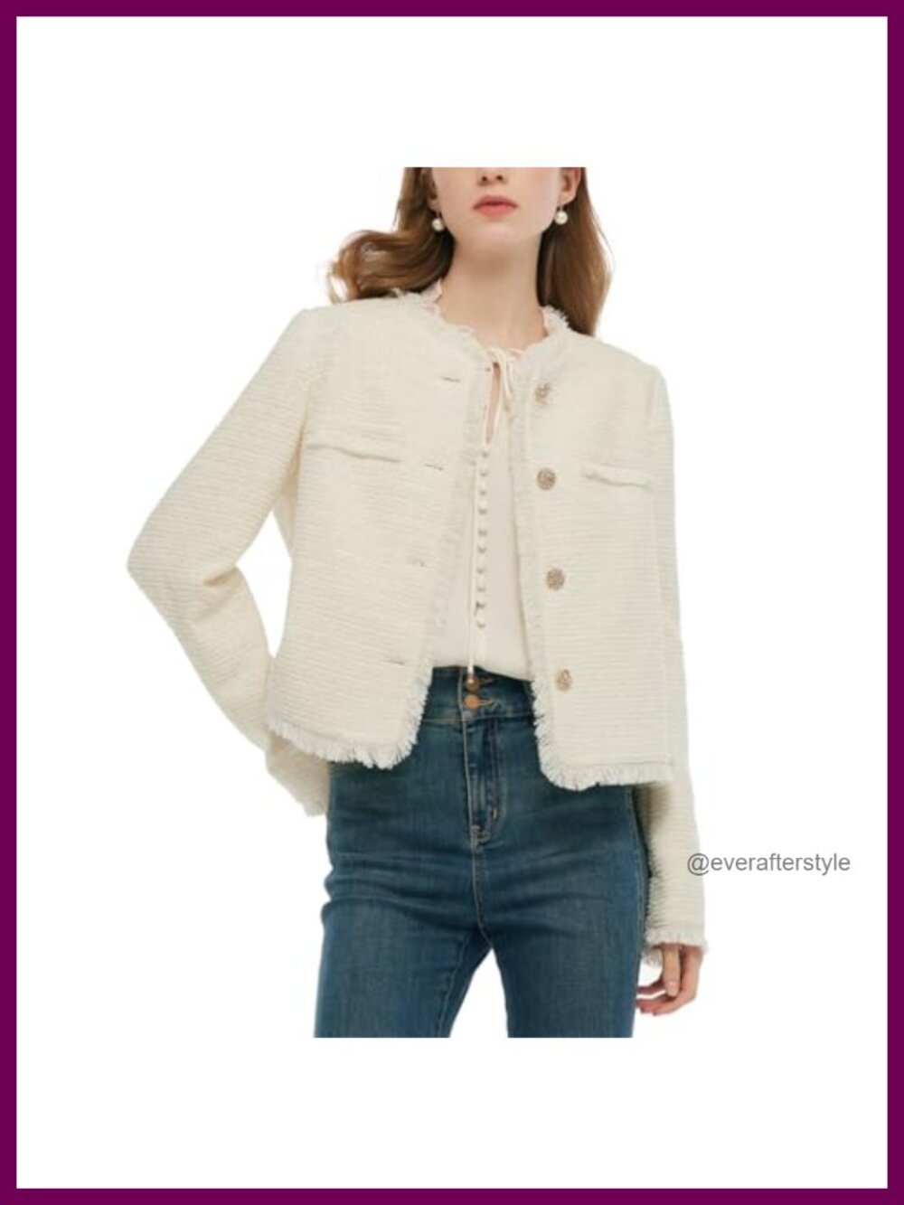 Wool Blend Tweed Cropped Blazer Collarless Button Business Casual